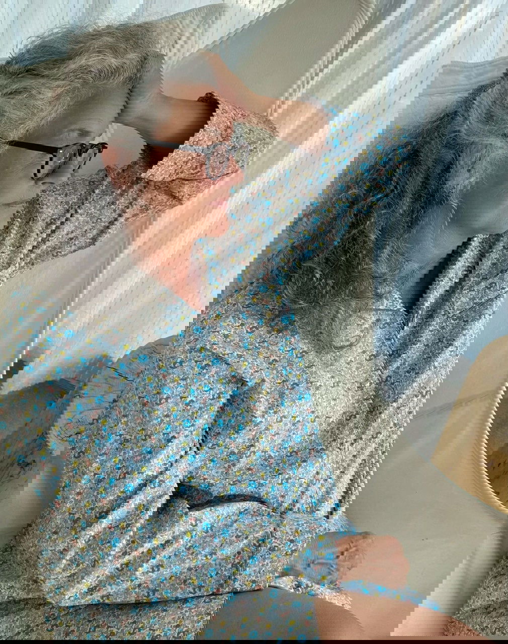 Bomulds natskjorte Blå/Gul blomst