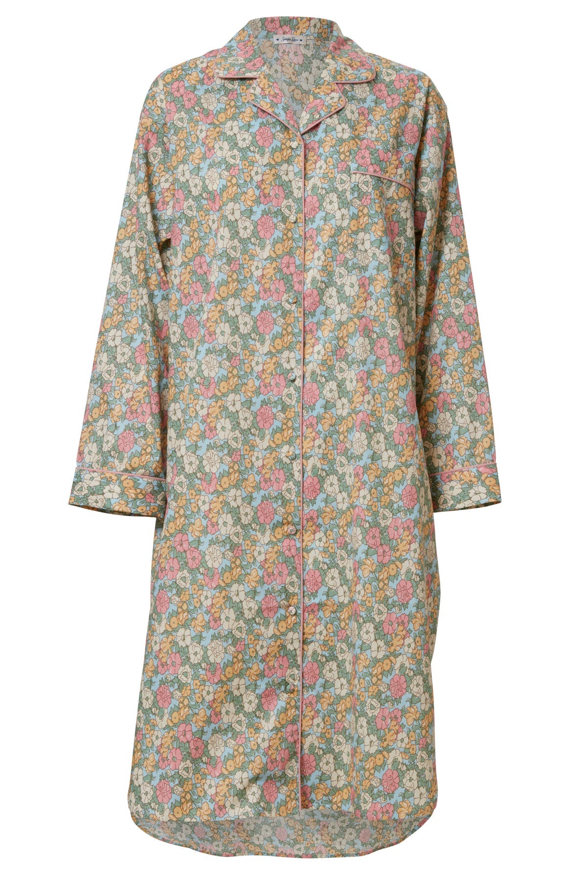 Natskjorte storblomstret lyseblå/koral L