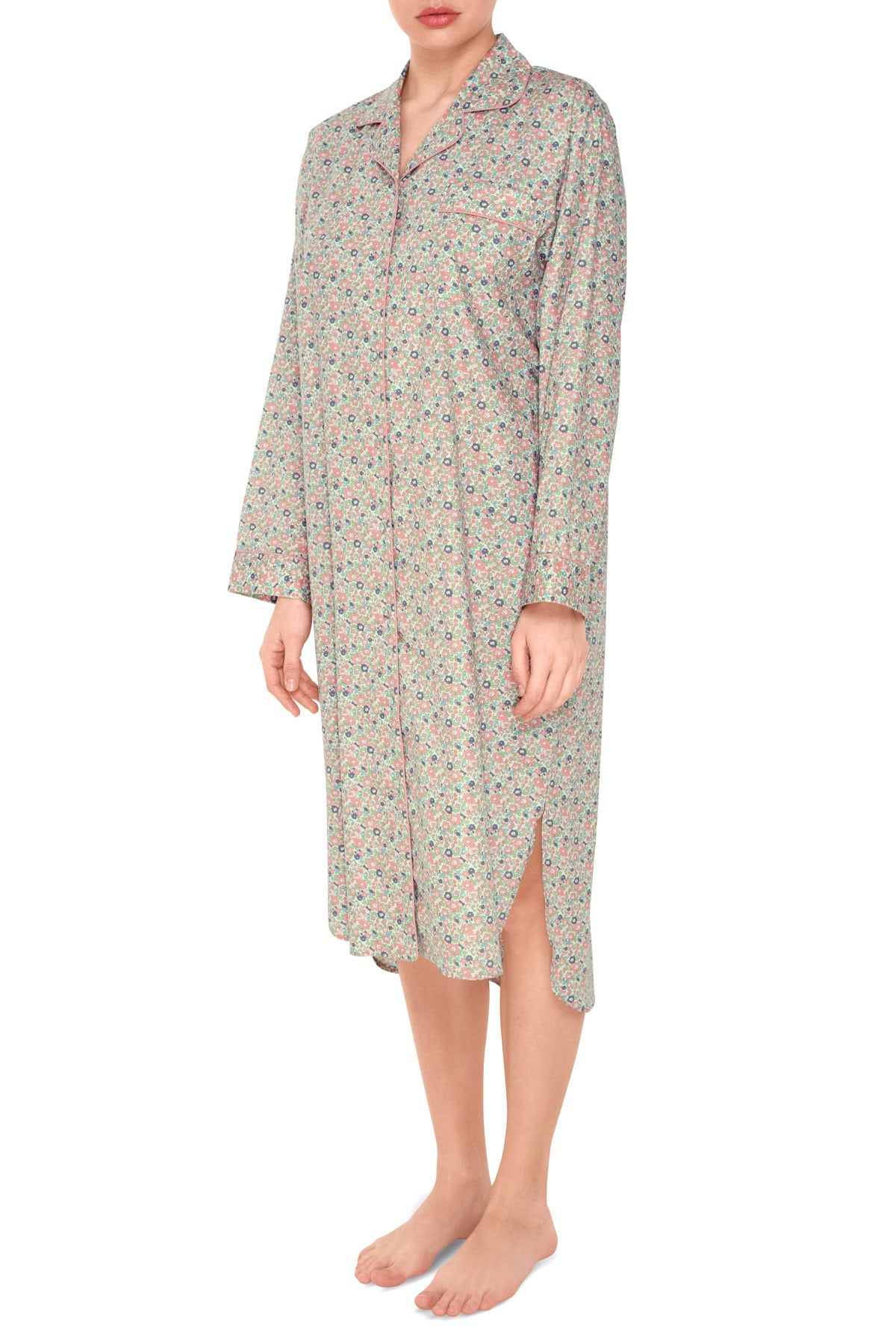 Rosa/Grøn blomst bomulds natskjorte