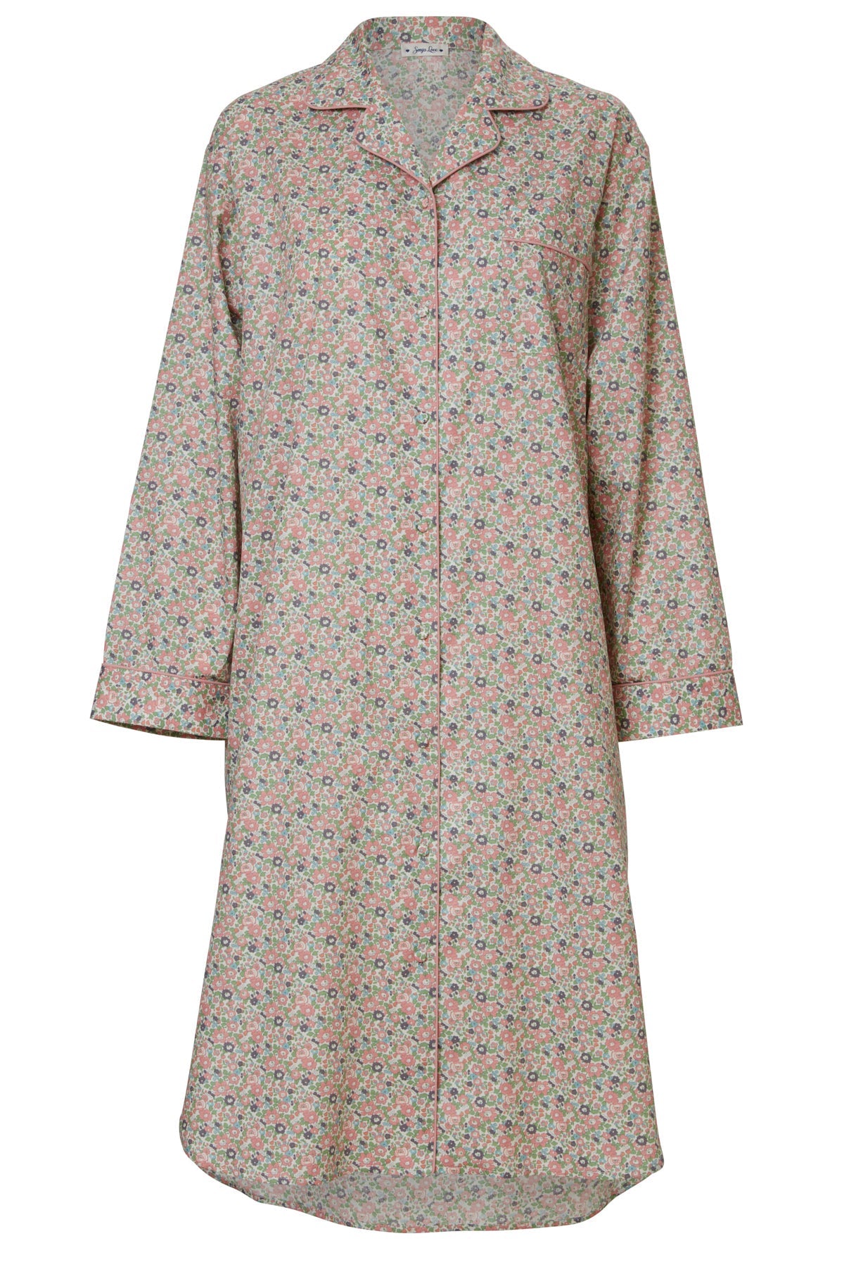 Rosa/Grøn blomst bomulds natskjorte L