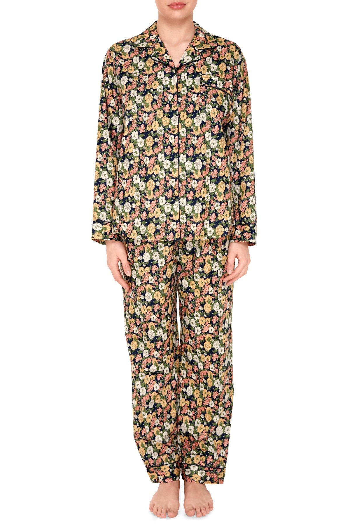 Pyjamas storblomstret mørkeblå/okker