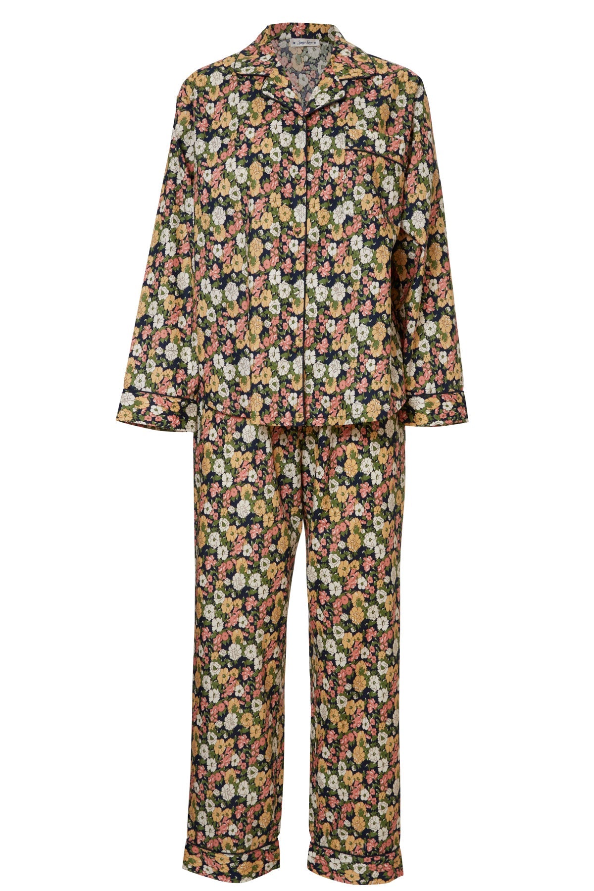 Pyjamas storblomstret mørkeblå/okker L